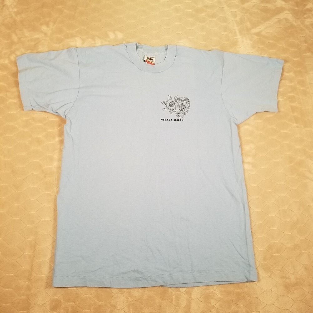 VTG Fruit of the Loom 90s Nevada C.O.P.S. Shirt Sz Lg Single Stitch FADED Random